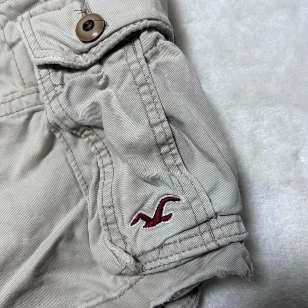 Hollister Cargo Shorts Mens 28 Khaki Heavy Distressed Tan military Y2K